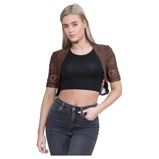 Janisramone donne signore nuovo crochet a maglia bolero shrug aperto davanti corto manica cardigan crop cima