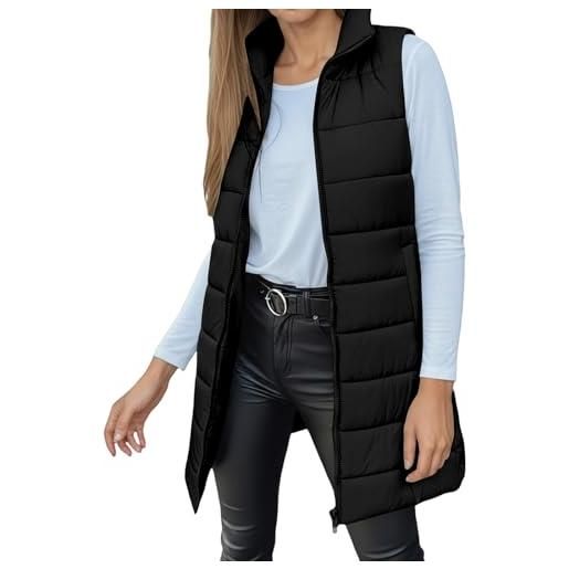 Generic piumino smanicato donna lungo, smanicato invernale con cappuccio e tasche elegante leggero gilet lungo curvy caldo giubbotto senza maniche trapuntato giacca imbottita taglie forti autunno inverno