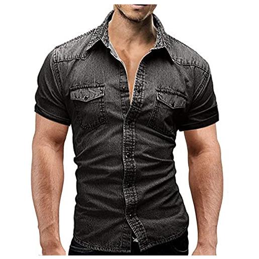 kewing camicia a maniche corte da uomo camicia di jeans a maniche corte camicia di jeans regular fit casual m-3xl