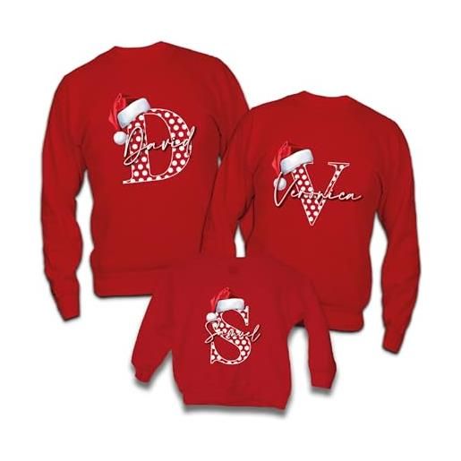 Generico set tris di felpe famiglia natale rosse maglie natalizie per papà mamma bambino bambina maglione personalizzate con nome christmas letter idea regalo famiglia natale natalizie calda