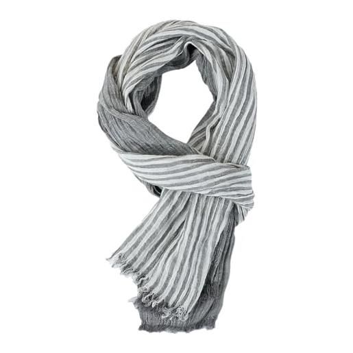 REHJJDFD sciarpa da uomo a righe in cotone e lino sciarpa calda con nappe scialle, grigio scuro, taglia unica