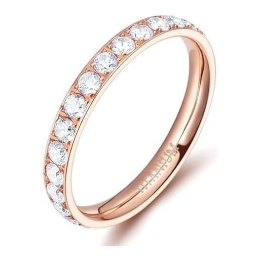 Wycian anelli di fidanzamento in titanio e acciaio per uomo, anello matrimoniale per lei semplice eternity con ossido di zirconio bianco 3 mm taglia h 1/2 - z, j 1/2, non pietra preziosa