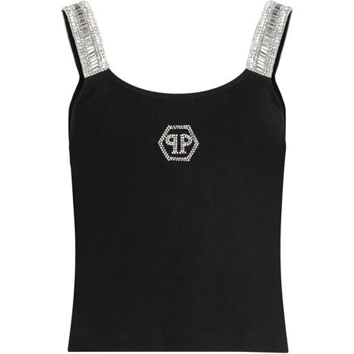 Philipp Plein canotta a coste con logo esagonale - nero