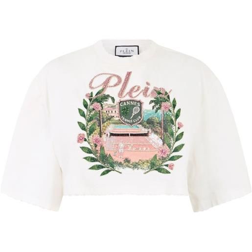 Philipp Plein t-shirt crop con strass - bianco