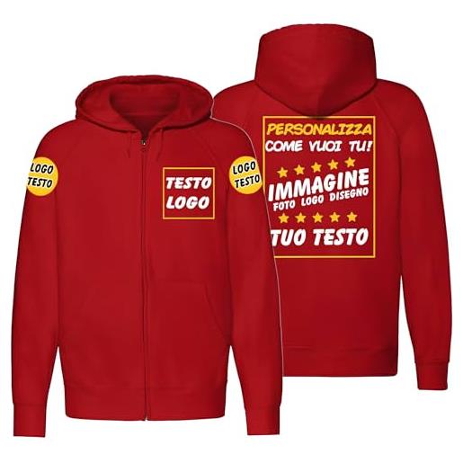 t-shirteria - felpa personalizzata con zip - fronte, retro e maniche personalizzabili - disponibile per uomo e donna - stampa nitida e con colori brillanti - cuciture rinforzate, 100% cotone