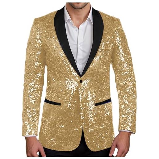 Gefomuofe giacca con brillantini, da uomo, vestibilità normale, blazer, colorata, per carnevale, blazer, slim fit, matrimonio, smoking, elegante, casual, da uomo, gold, m