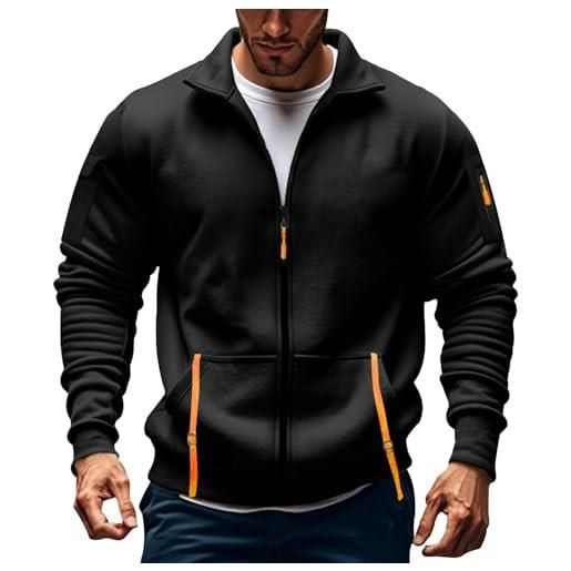 Generisch felpa da uomo in cotone 5xl - felpa da uomo 4xl taglie forti senza cappuccio, maglione casual termico alla moda, a maniche lunghe, con chiusura lampo, maglione leggero, nero , xxxxl