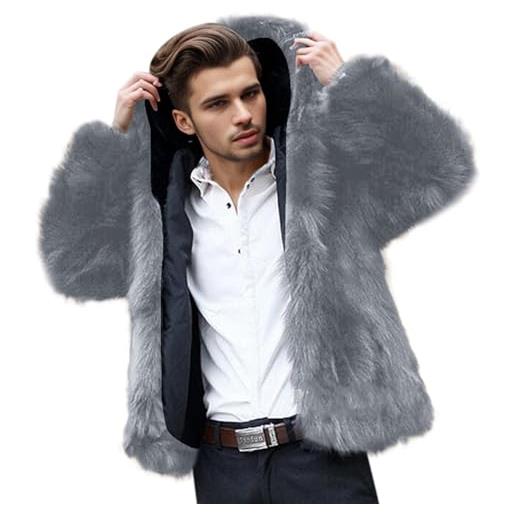 Mymyguoe giacca teddy da uomo giacca invernale con cappuccio cappotto di pelliccia cappotto invernale corto pelliccia sintetica cappotto collo a revers cardigan in peluche giacca di pelliccia calda
