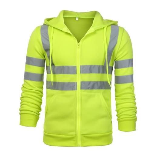 Qichenx giacca da lavoro con cerniera, felpa con cappuccio riflettente per uomo - autunno/inverno, giubbino in pile da lavoro (it, testo, xl, regular, regular, arancione a)
