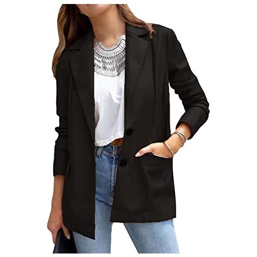 YAOTT giacca ecopelle donna blazer basic con risvolto manica lunga cappotto corta in pelle pu autunno tasca giacca casual in similpelle tinta unita giacca a vento corta vintage giubbotto nero m