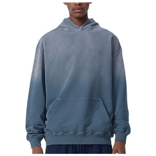 LIEROLYE felpa oversize con cappuccio per uomo e donna, felpe con cappuccio per coppie con effetto vintage batik sfumato, hoodie unisex con lavaggio acido, stile streetwear(gray blue gradient, s)