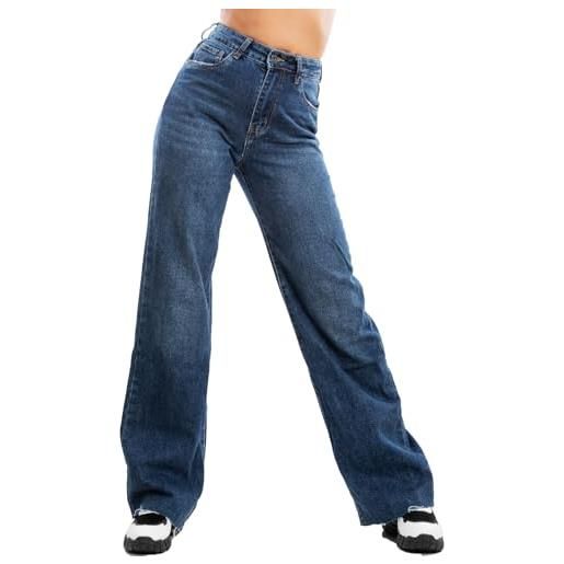 Toocool jeans donna pantaloni palazzo baggy gamba larga vita alta denim sj897 [blu, xl]