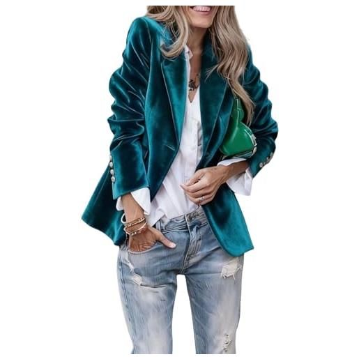 KUUFUUT blazer da donna in velluto giacca casual da lavoro da ufficio a maniche lunghe sfoderata con tasche classico formale con un bottone capospalla da lavoro blu reale xl