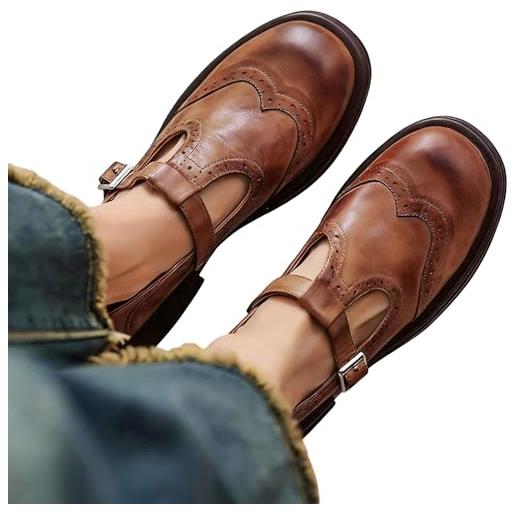 Sohodoo mary jane oxford da donna, chunky wingtip oxford, scarpe retrò da donna con fibbia for l'uso quotidiano(brown, 40)