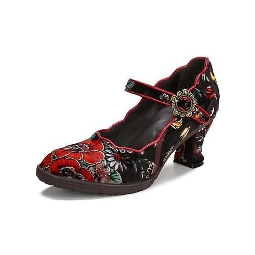 eimeinuosy socofy scarpe mary jane da donna in pelle colorata oxford vintage décolleté da donna con tacco a blocco, tacco medio a blocco, cinturino alla caviglia, abito da sera, per feste, rosso, 6
