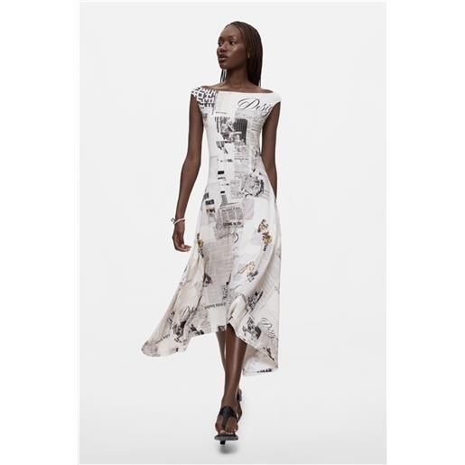 Desigual, vestito senza maniche stampato, donna, viscosa, bianco, l
