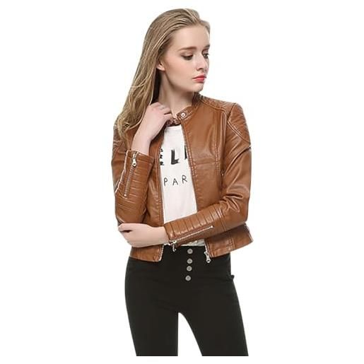 Peuignao giubbino ecopelle giubbotto pelle giacca similpelle biker leather jacket giacche finta pelle pu bikers giacca chiodo ecopelle giubbini giubbotti moto donna primavera marrone m