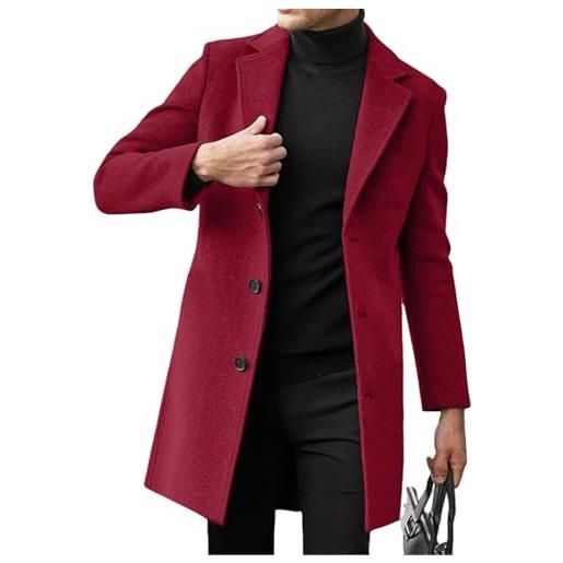 YONGHONGKEJI cappotto lungo da uomo con revers a lancia monopetto trench giacca invernale antivento soprabito casual da lavoro spesso e caldo con tasche blu navy taglia l