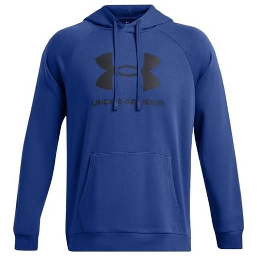 Under Armour felpa con cappuccio da uomo in pile con logo rival, blu tecnico/blu notte, l