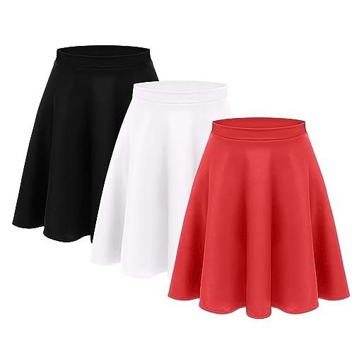 Simlu gonna midi da donna, gonna svasata, elasticizzata, per taglie forti e regolari. Linea casual a, abbigliamento quotidiano di base, ufficio formale, nero, bianco, rosso. , m