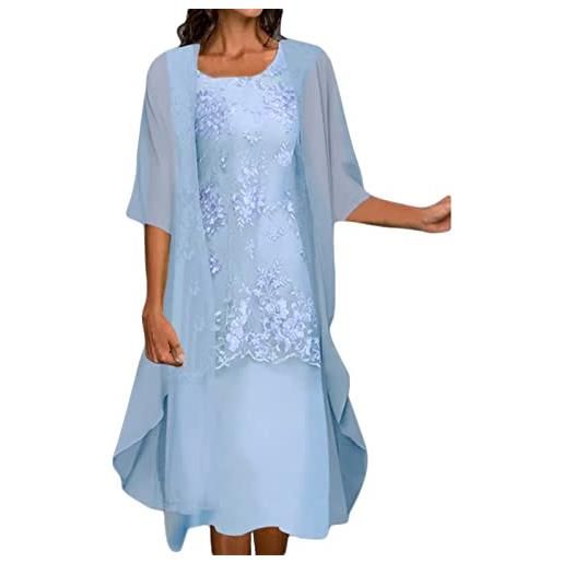 Generic tuta da donna per feste, elegante, chiffon: due pezzi, da donna, elegante, gonna, cardigan, rete, traspirante, in chiffon, leggera, estiva, elegante, con volant, orlo lungo, 2 pezzi, senza maniche, 