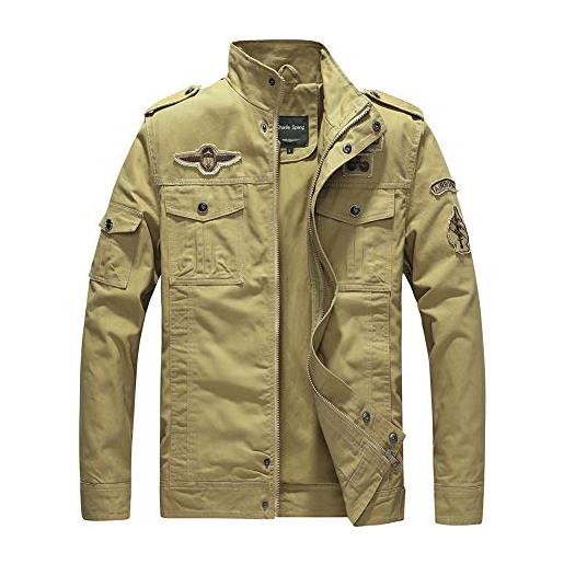 YAOTT giacca da uomo cargo militare per la mezza stagione, in cotone, collo alto, leggera, per autunno e esterno, con tasche multiple 9931kaki sottile xxl