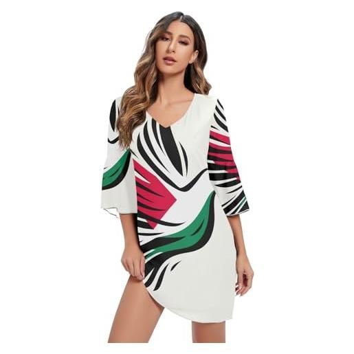 RPLIFE abito corto con bandiera della palestina, simbolo della pace, maniche a 3/4, abito da cocktail party s-xxl, bandiera della palestina, simbolo della pace, l