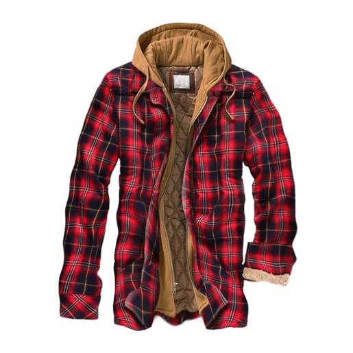 RUMAOZIA giacca da taglialegna foderata da uomo, con chiusura lampo, giacca invernale a quadri, da uomo, con tasche multiple, in cotone, calda, q rosso. , s