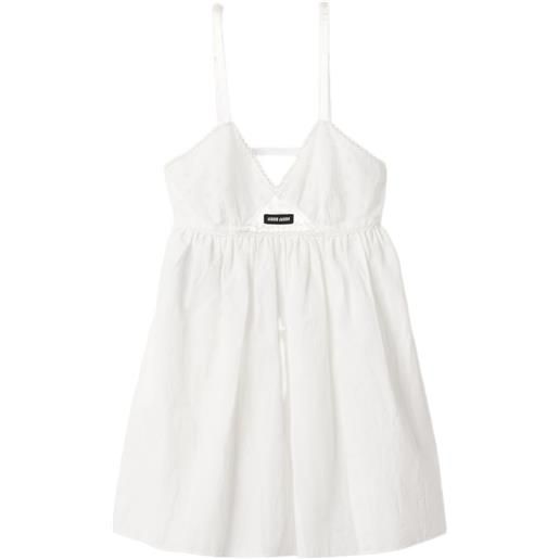 Miu Miu abito corto in popeline fiammato con occhielli - bianco