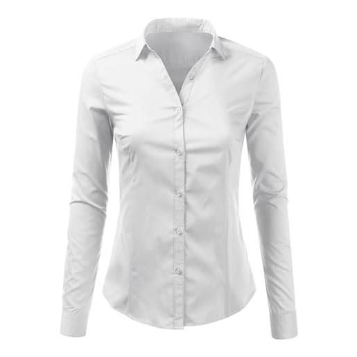 VEQUÈ camicia da donna maniche lunghe cotone elasticizzato camicetta slim fit blusa aderente (it, testo, l, regular, regular, blu)