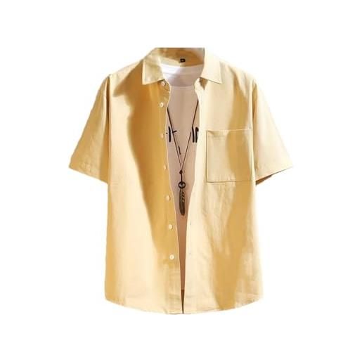 Dcvmvmn camicetta estiva da uomo a maniche corte in cotone casual con bottoni e tasca sul petto, en8, xl