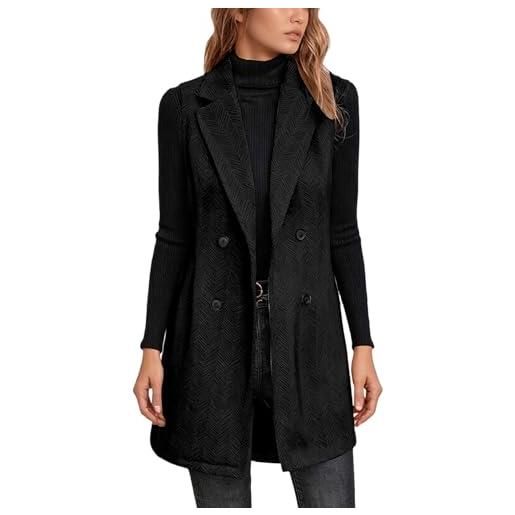 Vhersily donna gilet a quadri gilet lungo a senza maniche elegante cardigan giacca retro lavoro cappotto doppia fila di bottoni blazer vest autunno inverno morbido e leggera curvy regalo capodanno