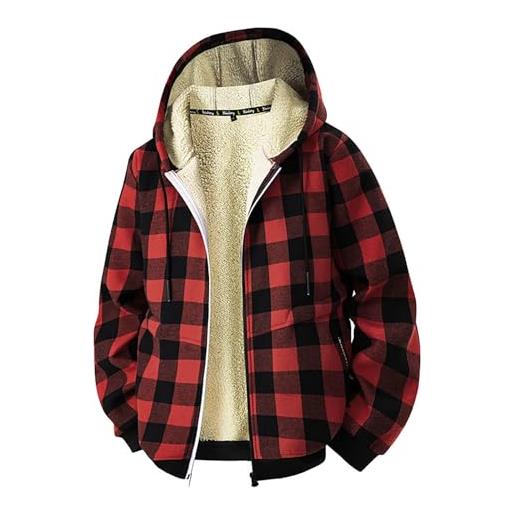 Vhersily giacca in pile da uomo a quadretti con cappuccio foderata con chiusura lampo giacca invernale calda comoda outwear y2k streetwear giubbotto da coppia, spessa giacca in cotone termico