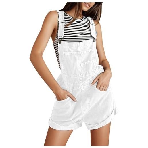 Generisch salopette in jeans da donna, casual, elastico, regolabile, pantaloni corti, tute, bianco, s