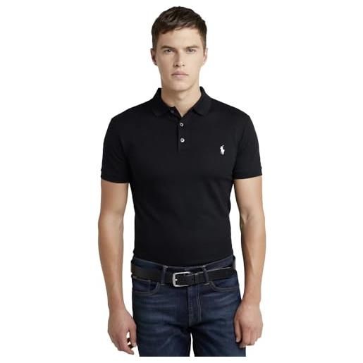 Ralph Lauren polo in piquet elasticizzato, vestibilità aderente, nero , xxl