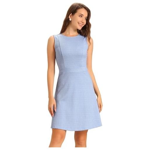 Allegra K donna vestito in maglia elegante corto senza maniche abito a quadri aderente e svasato ginocollo abiti maglia casual appuntamento ufficio lavoro cielo blu s