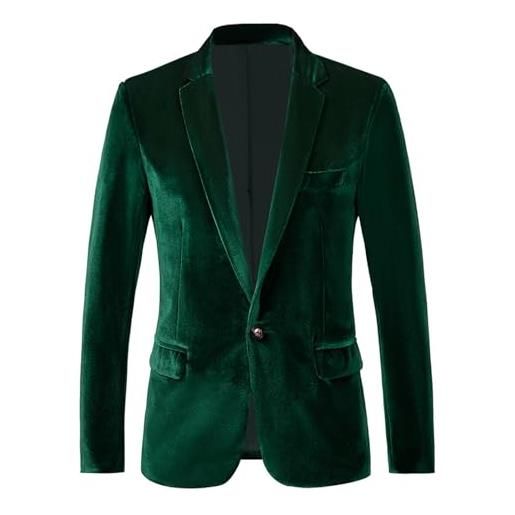 RONGKAI giacca da uomo in velluto, slim fit, alla moda, per matrimoni, balli, cene, feste, verde, m