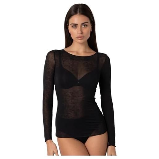 Lovable maglia manica lunga con scollo a barchetta e finiture invisibili | modal e cashmere elasticizzato |traspirante e morbida | maglieria donna, nero, xl