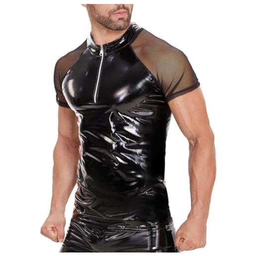 JPXJGT uomo sexy t-shirt a maniche corte in pelle pvc latex sexy abbigliamento(black, s)
