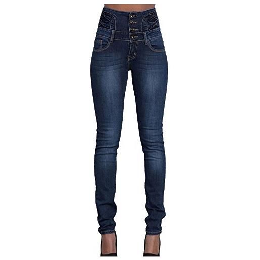 ShiFan jeans vita alta donna skinny denim pantaloni slim fit legging elasticizzati blu marino m