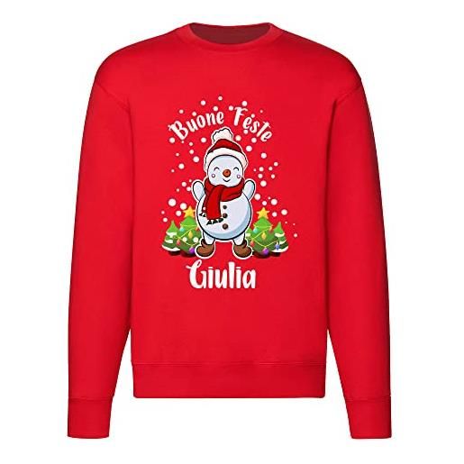 Overthetee felpa natale con nome personalizzabile pupazzo di neve christmas time unisex adulto bambino idea regalo