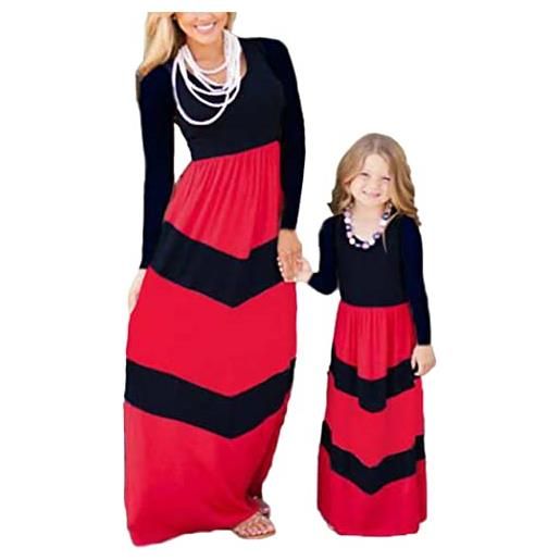 OMZIN mamma e io maxi abiti a collo tondo a righe per natale abiti a manica lunga per le vacanze a vita alta per la famiglia vestito rosso blk xl