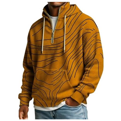 generic felpa con cappuccio da uomo in pile con zip a un quarto, oversize, morbida e calda, con tasca, per l'inverno, a maniche lunghe, con cappuccio, arancione, 4xl