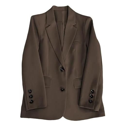 Generico blazer da donna casual aperto sul davanti, con risvolto, maniche lunghe, da ufficio, formale, classico, vestibilità slim, da lavoro, due bottoni, per l'ufficio quotidiano, bianco crema xxs