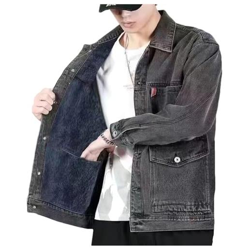 ANUFER uomo termico fodera in peluche giacca di denim multitasche inverno cappotto di jeans sn0706264 grigio xl