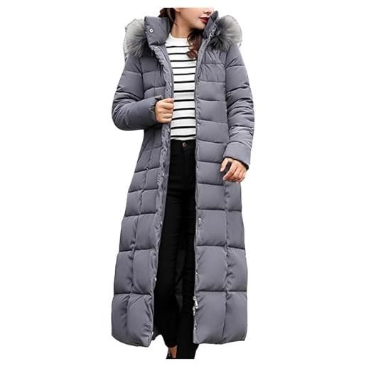 Generico piumino donna invernale taglie forti piumini elegante tinta unita lungo curvy cappotto con cappuccio in pelliccia giacca maniche lunghe in cotone cappotti impermeabile outdoor
