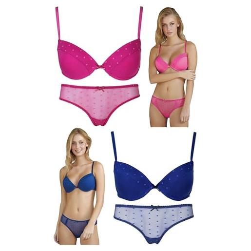 JADEA coordinato intimo donna completo reggiseno push-up e slip 4594 (iris, s)