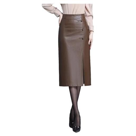 Generic gonna lunga in pelle pu da donna con gonna in pelle invernale da donna a vita alta di media lunghezza slim, marrone, xl