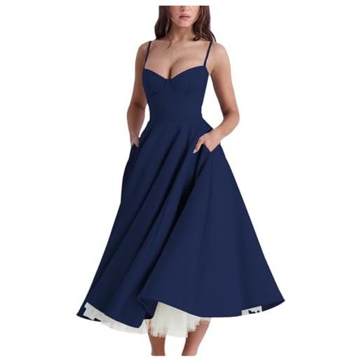TDHLW abito corsetto midi per donna, abito da cocktail sexy con spalline sottili e bustier, abito da ballo senza maniche con tasche, navy blue, xxl