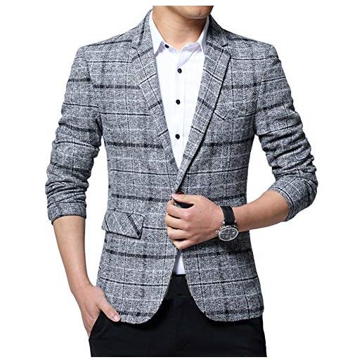 YOUCAI giacca uomo casual blazer tartan giacche slim fit giacca elegante monopetto un bottone per cerimonia business matrimonio festa aderente, grigio, m